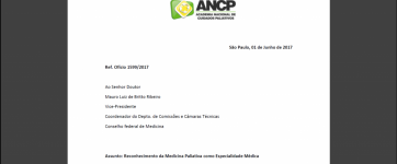 ANCP enviou ao Conselho Federal de Medicina (CFM,) carta que trata do reconhecimento da Medicina Paliativa como Especialidade Médica